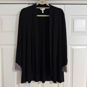 SOMA Pajama Cardi Robe Cardigan with Lace Trim Black Pink Polka Dot Large
